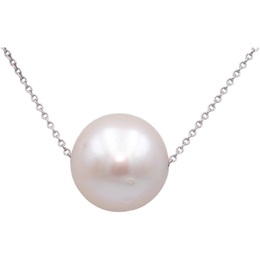18k & 14k White Gold Jewelry 13.5mm Diameter Pearl Necklace Chain