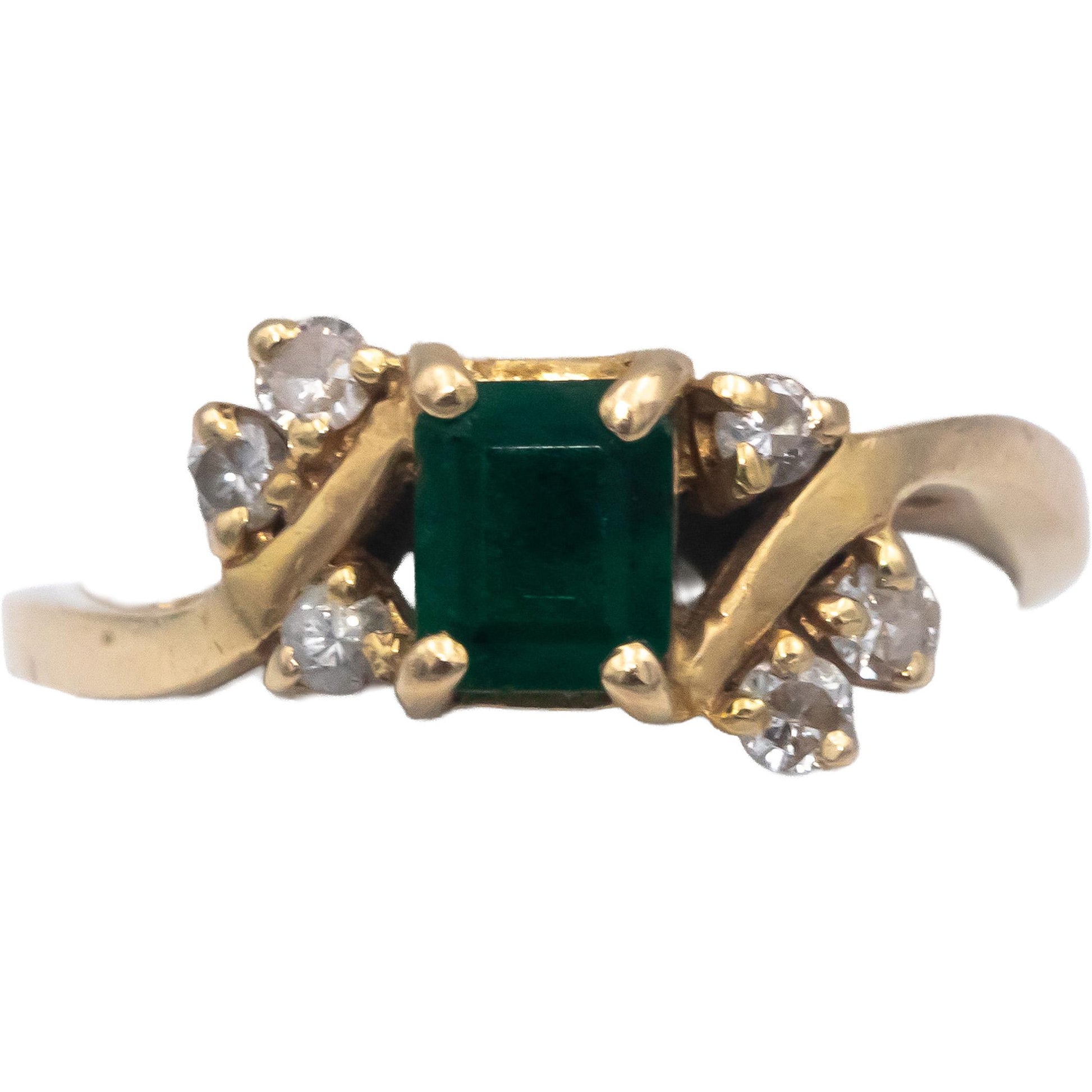 14k Yellow Gold Jewelry 1.0CT Diamond and Emerald Cocktail Ring Size 6