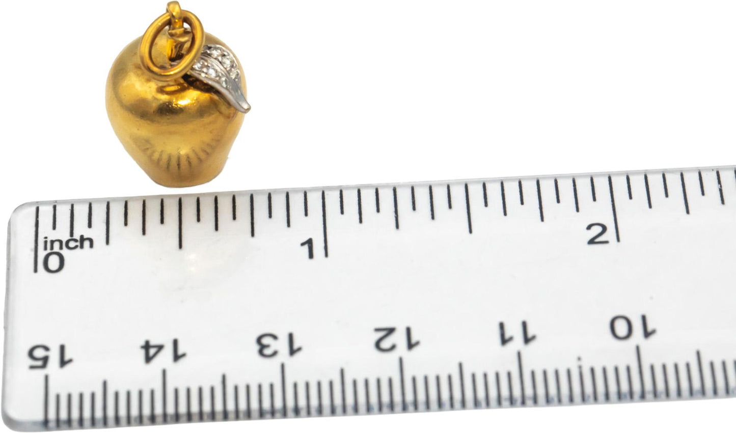 TIFFANY & CO. 18k Gold VS Diamond Apple Charm Pendant 0.05CT w/ Box Pouch