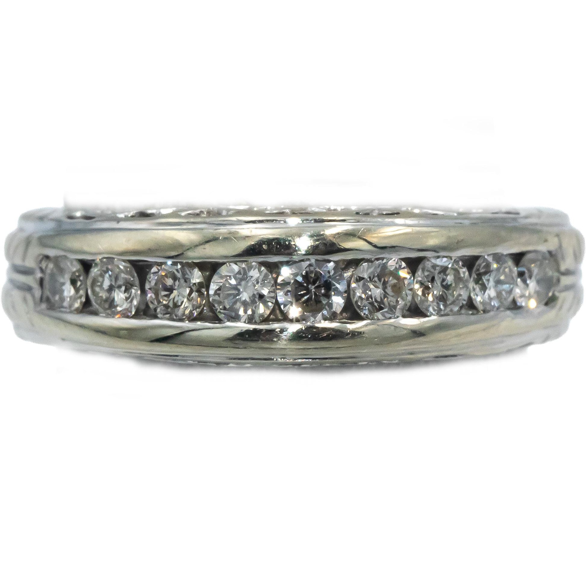 14k White Gold VS Diamond Channel Set Filigree Wedding Ring 0.47CT Size 5.5
