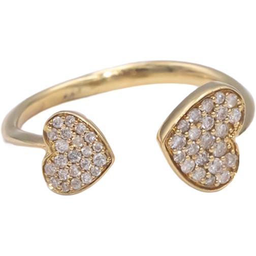 Diamond Round Cut 14k Yellow Gold Cluster Heart Cuff Ring 0.25CT Size 6