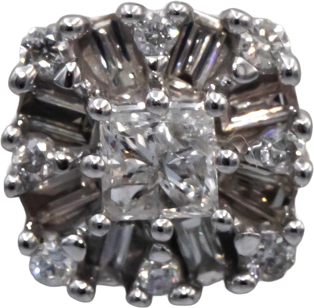 10k White Gold Round Baguette Princess Cut Diamond Cluster Stud Earrings 0.75CT