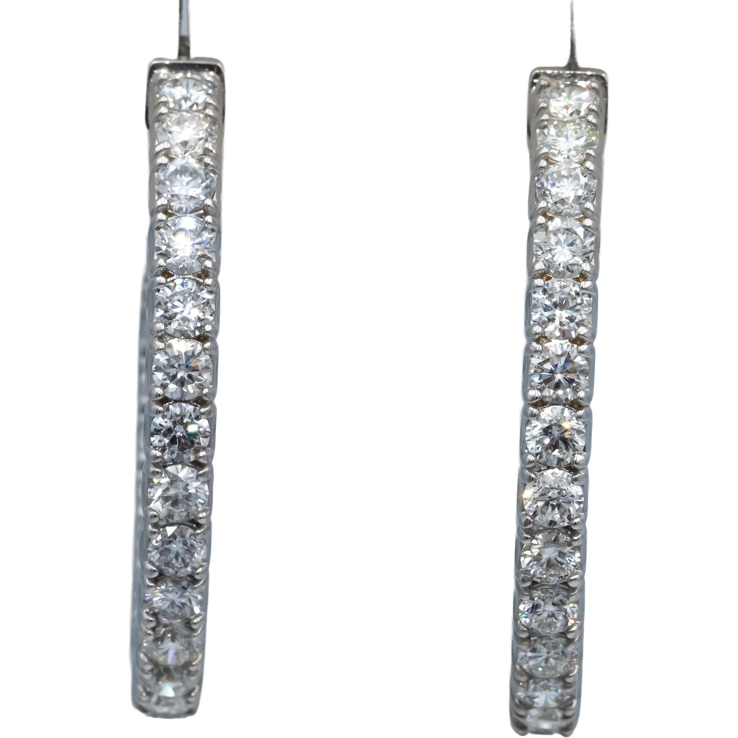 18k White Gold VS Round Diamond Inside Out Circle Hoop Earrings 7.33CT
