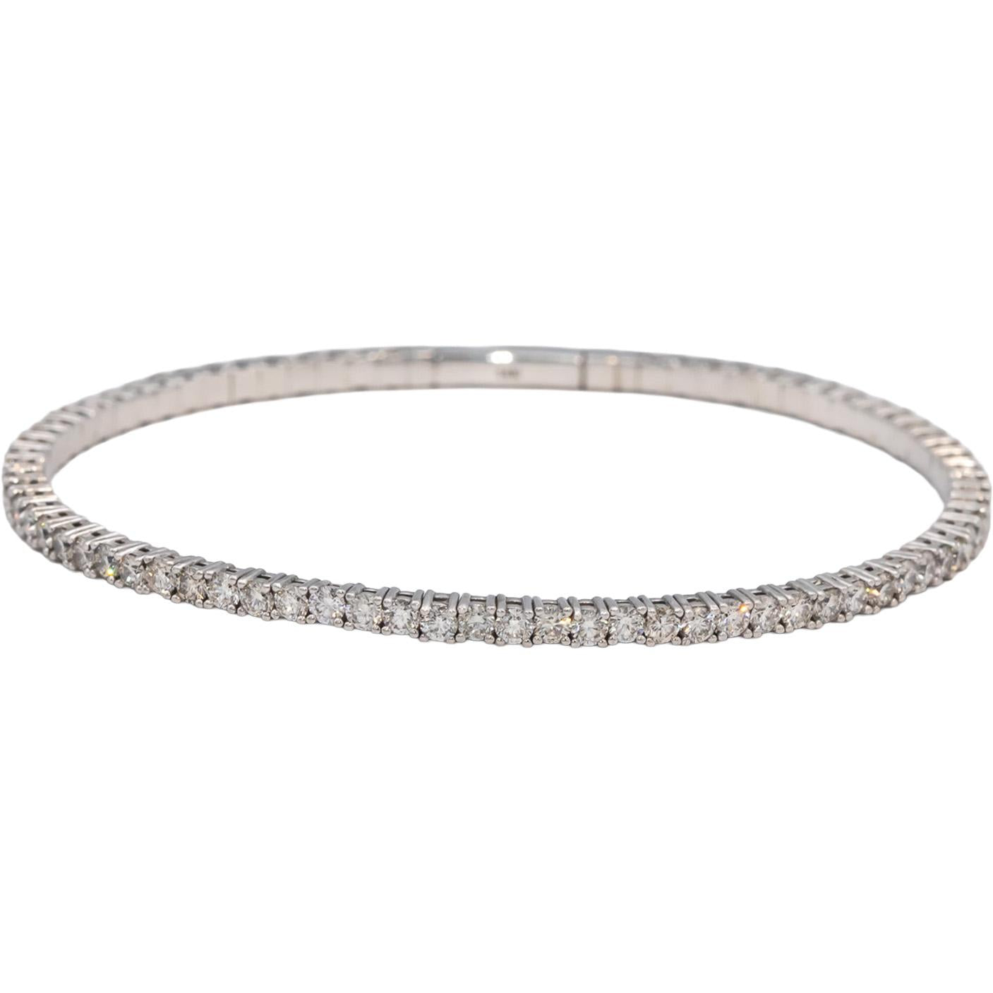 14k White Gold VS Round Diamond Semi-Flexible Bangle Bracelet 3.63CT