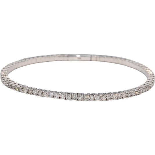 14k White Gold VS Round Diamond Semi-Flexible Bangle Bracelet 3.63CT