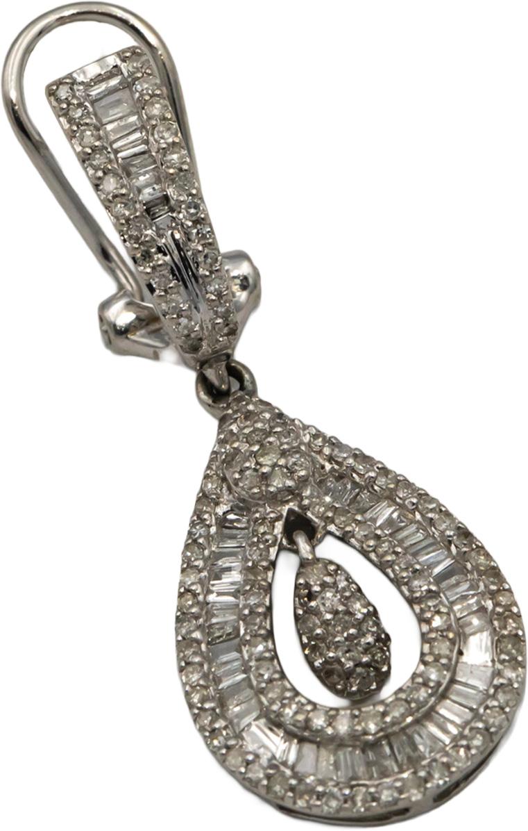 14k White Gold Round & Baguette Diamond Drop Dangle Earrings 1.0CT