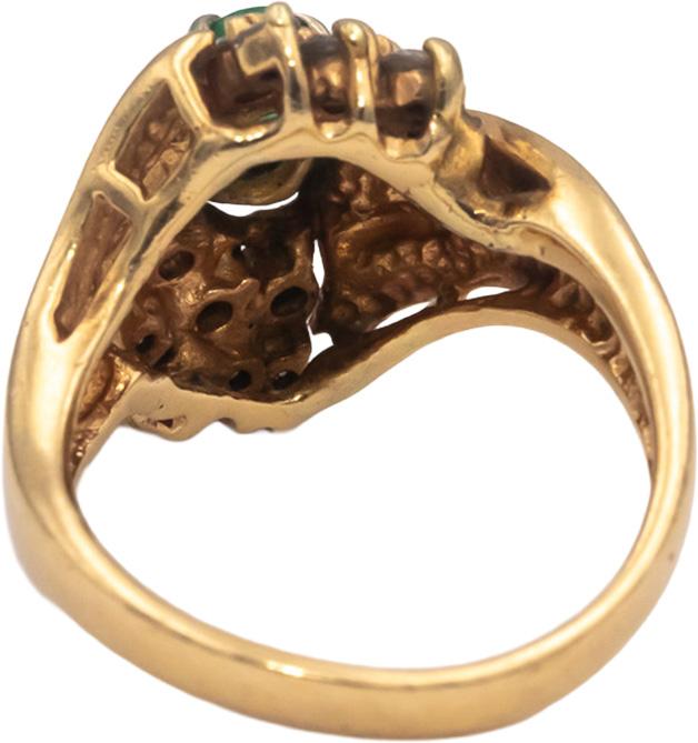 14k Yellow Gold Oval Emerald Round Diamond Cocktail Ring 1.0CT Size 6.5