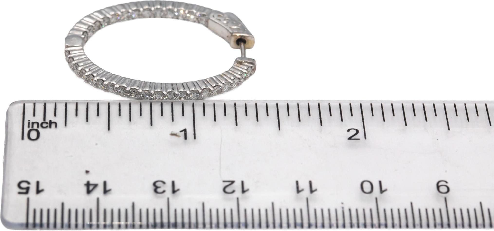 14k White Gold VS Round Diamond Inside Out Oval Hoop Earrings 1.33CT