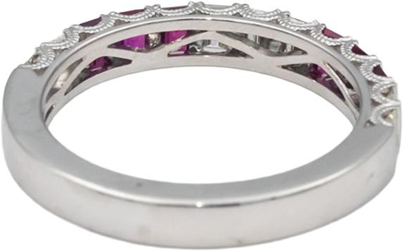18k White Gold Emerald Cut Ruby and Diamond Band Ring Size 0.75CT Size 6.5