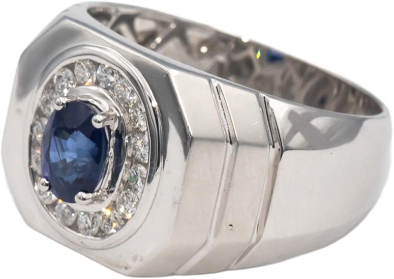 14k White Gold VS Oval Sapphire & Round Diamond Men's Ring 1.27CT Size 11