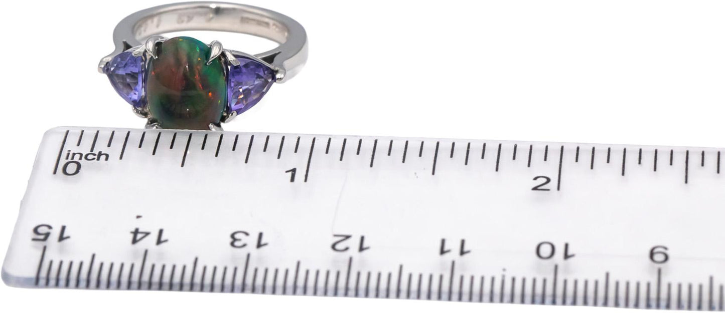 Platinum Cabochon Boulder Opal Trillion Tanzanite Cocktail Ring 5.68CT Size 6.25