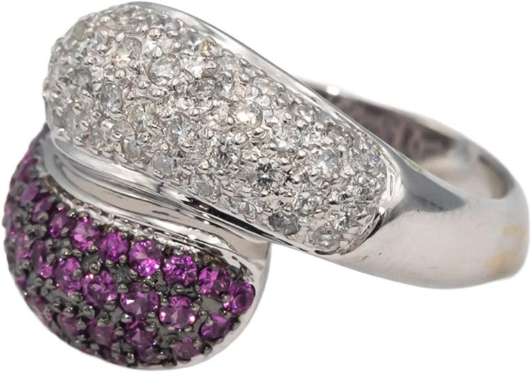 14k White Gold Round Diamond & Ruby Cluster By Pass Ring 1.0CT Size 6.75