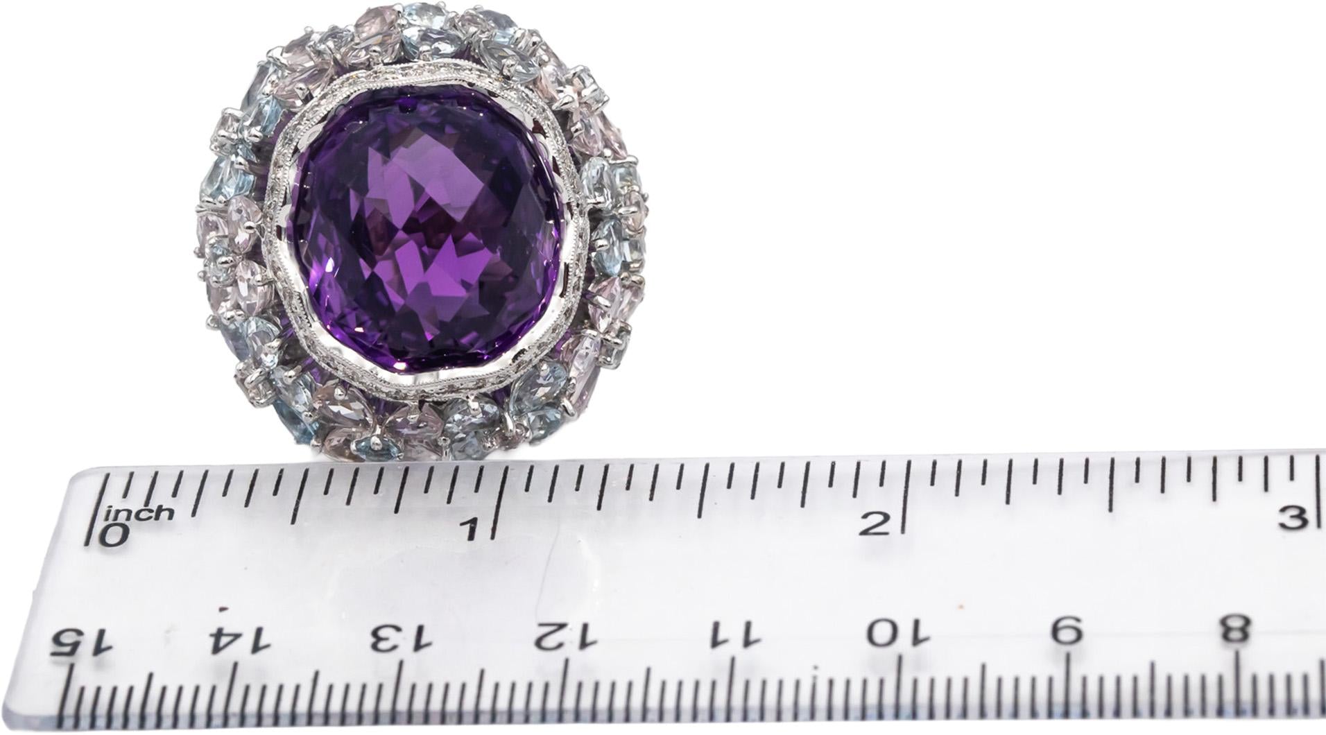 18k White Gold Amethyst Aquamarine Diamond Jumbo Cocktail Ring 33.90CT Size 8.5