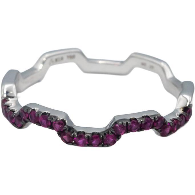 18k White Gold Round Ruby Zig Zag Stackable Band Ring 0.20CT Size 7