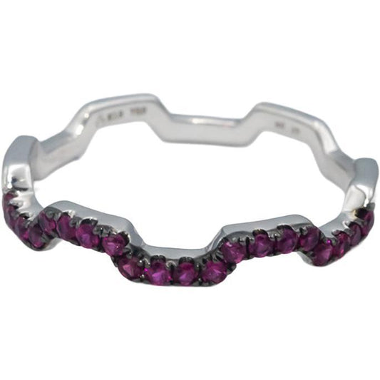 18k White Gold Round Ruby Zig Zag Stackable Band Ring 0.20CT Size 7