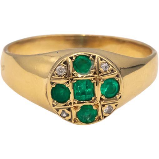 18k Yellow Gold Round Diamond and Emerald Cocktail Ring 0.45CT Size 9.75