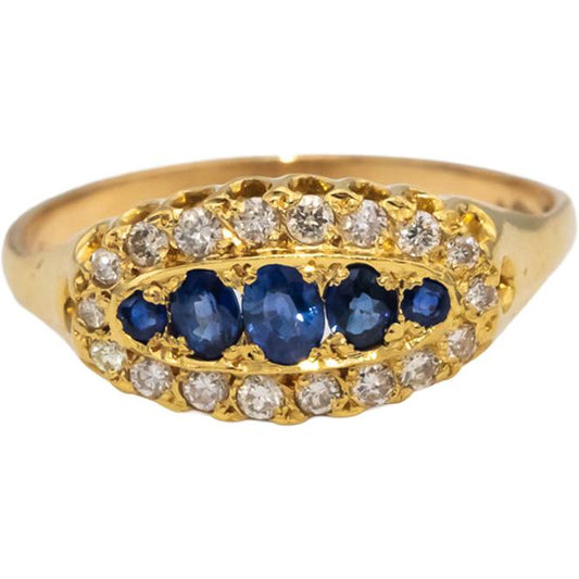 Antique 14k Yellow Gold Diamond and Sapphire Band Ring 0.50CTW Size 7.5