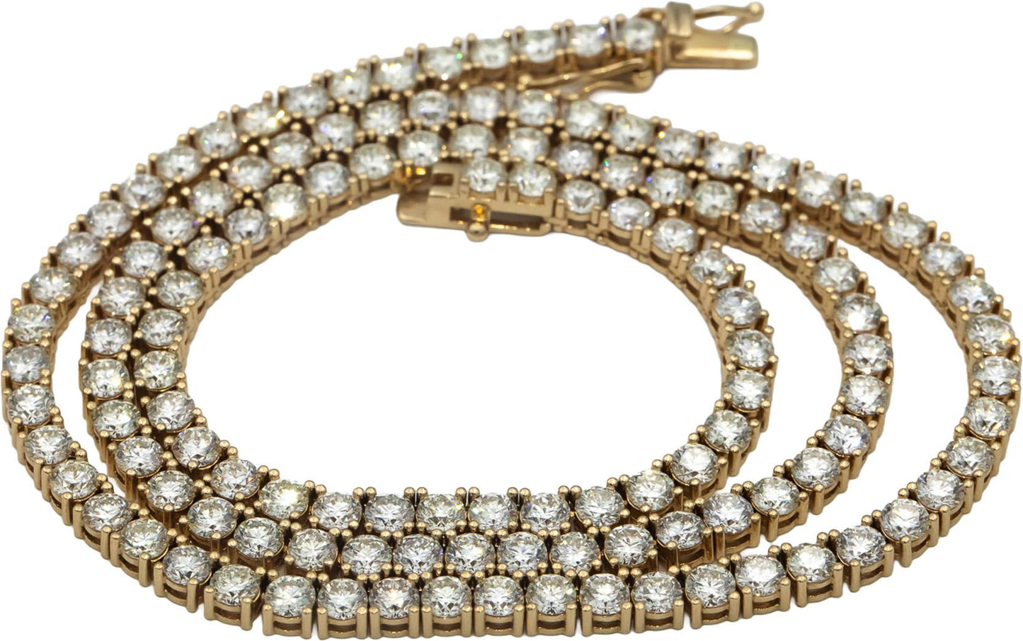 14k Yellow Gold VS Round Diamond Tennis Necklace 19.86CTW
