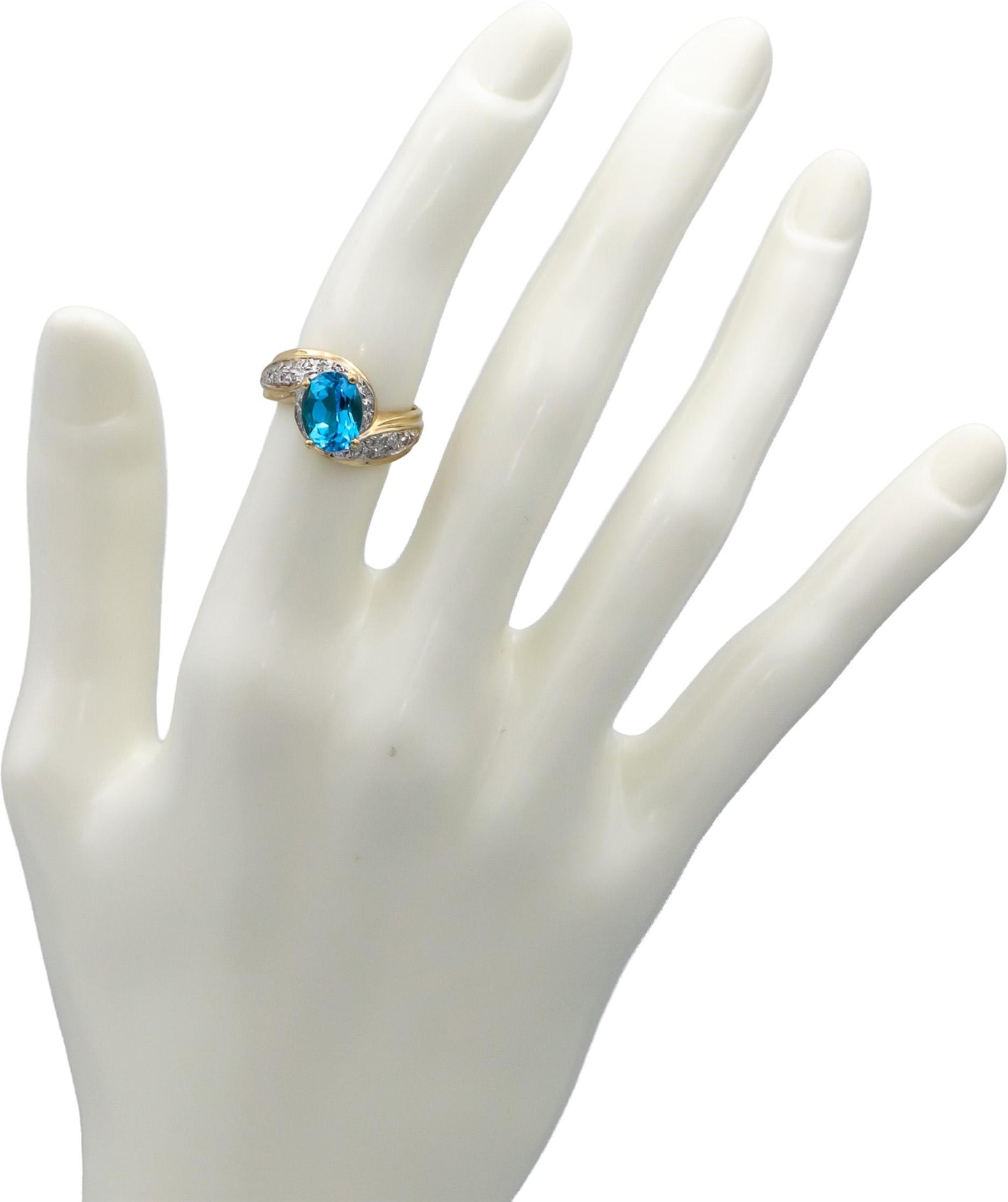 10k Yellow and White Gold Oval Blue Topaz & Round Diamond Ring 1.65CT Size 5.75