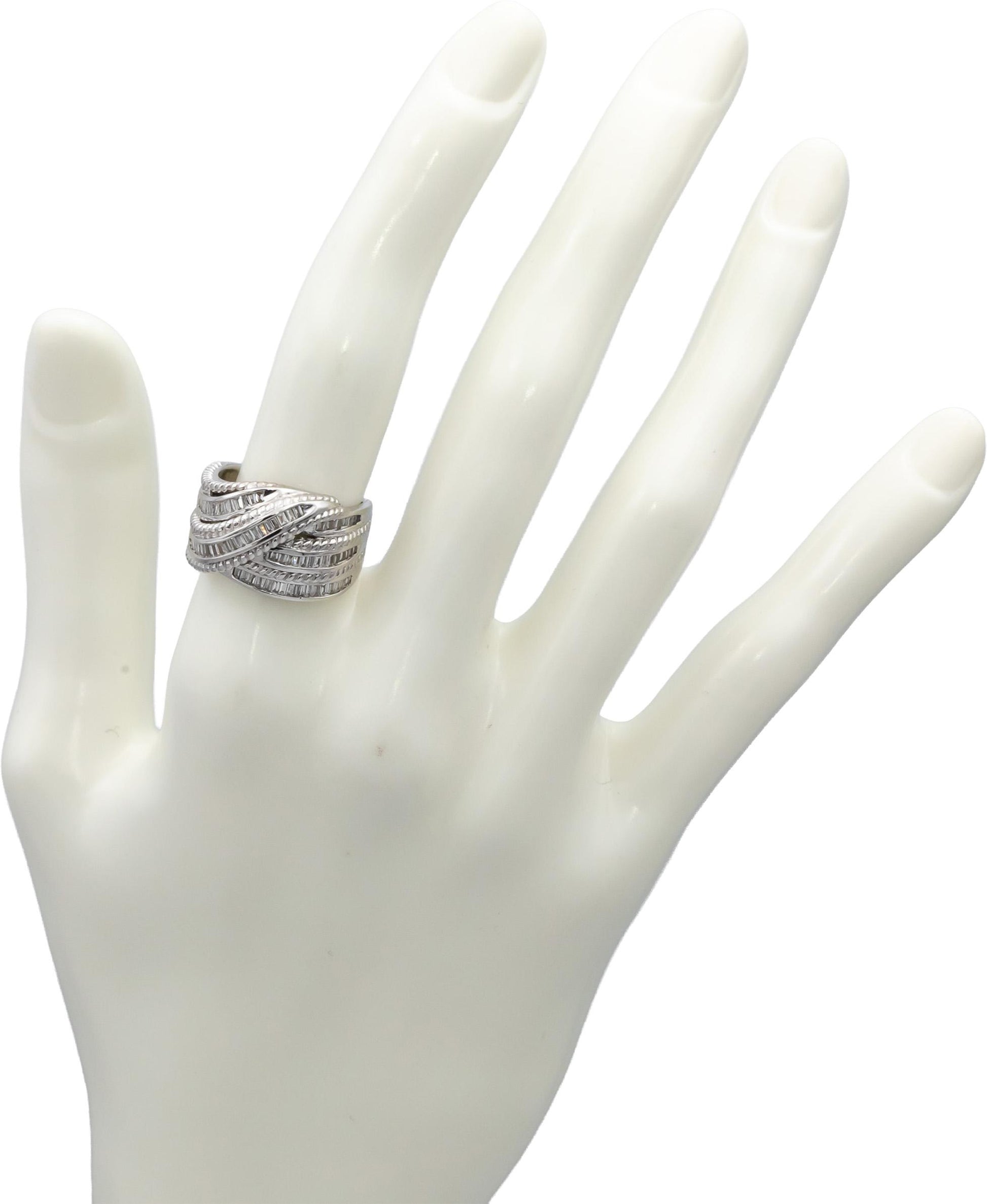 14k White Gold Baguette Cut Channel Set Diamond Crossover Ring 0.50CT Size 6