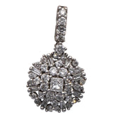 10k White Gold Princess & Round Diamond Cluster Drop Dangle Stud Earrings 1.0CT