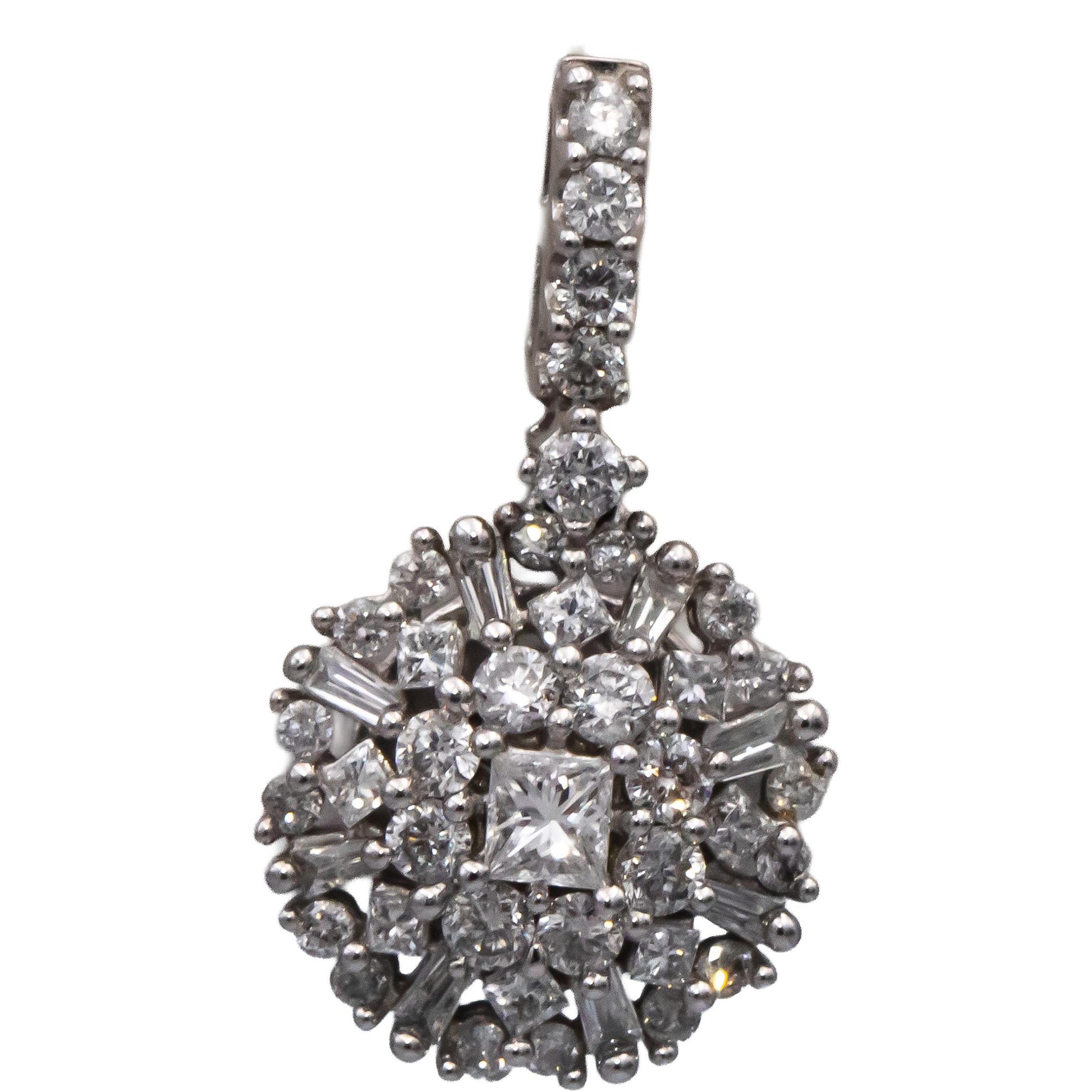 10k White Gold Princess & Round Diamond Cluster Drop Dangle Stud Earrings 1.0CT