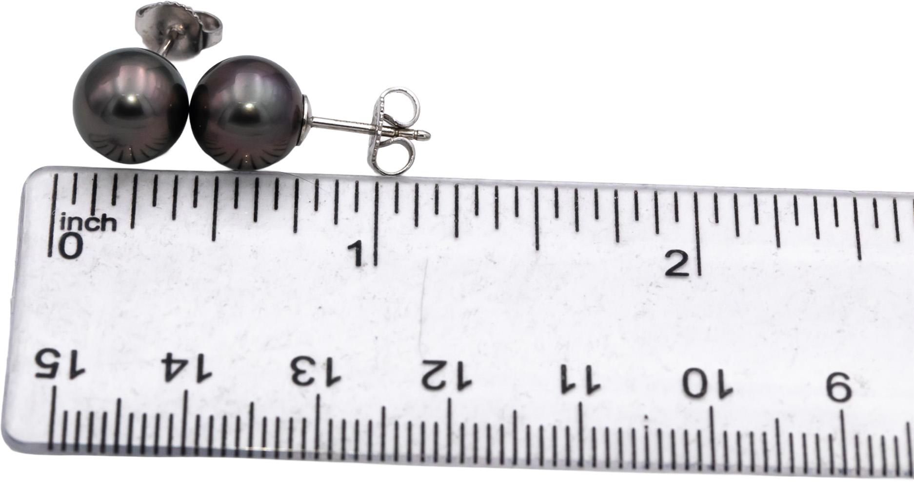 TIFFANY & CO. 18k White Gold Black Pearl Stud Earrings $1375 Retail 9.3mm