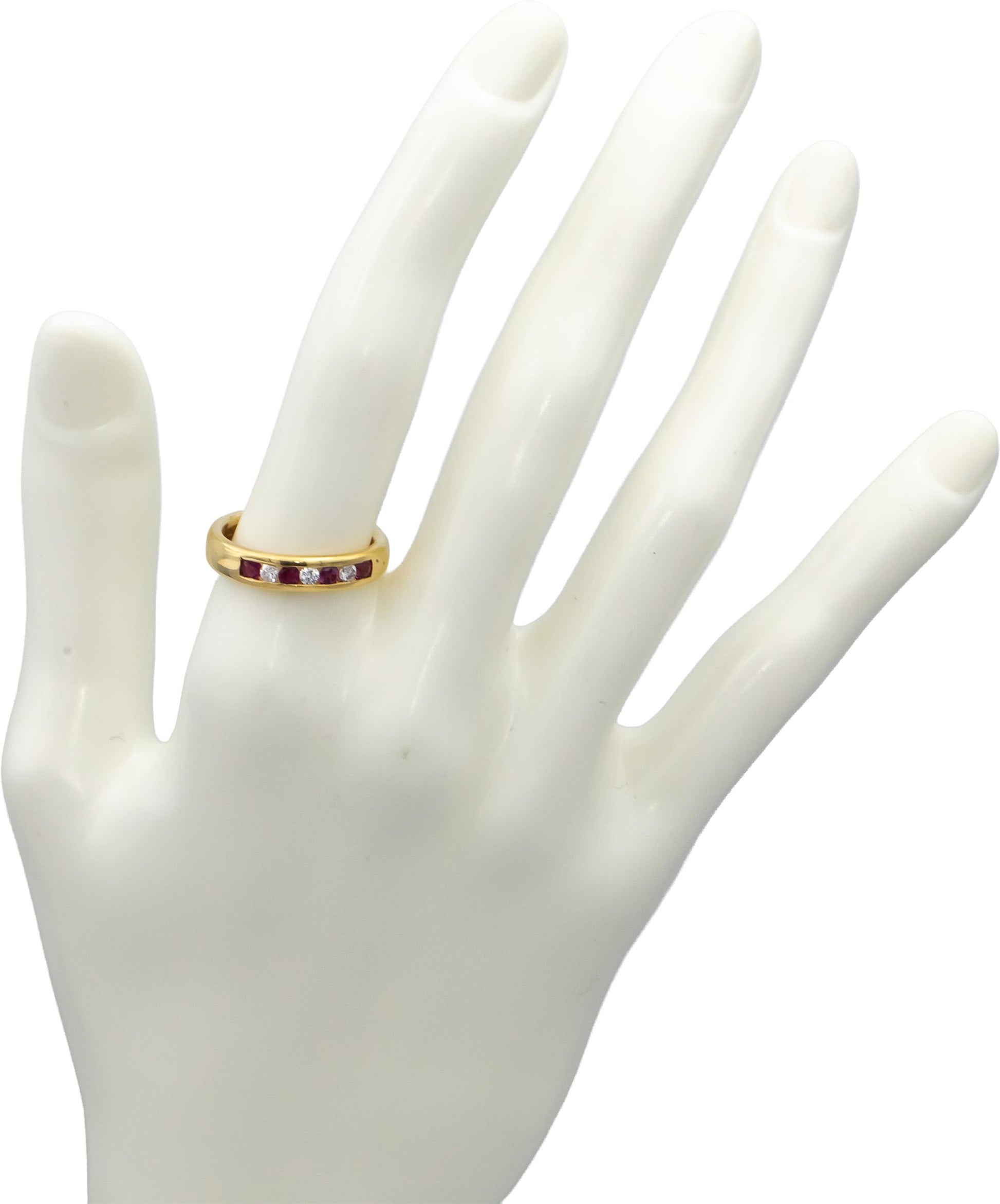 14k Yellow Gold Round Channel Set Diamond and Ruby Band Ring 0.25CT Size 6.75