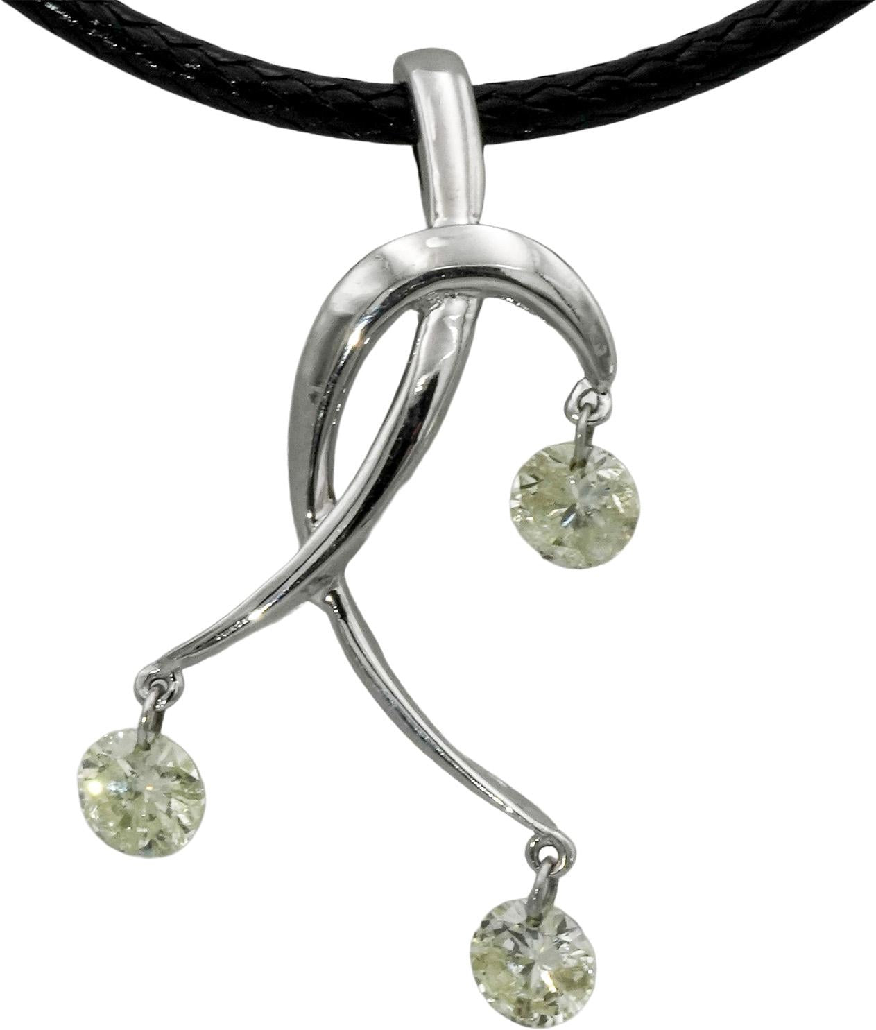 14k White Gold Round Diamond Dangle Pendant Necklace 0.65CT