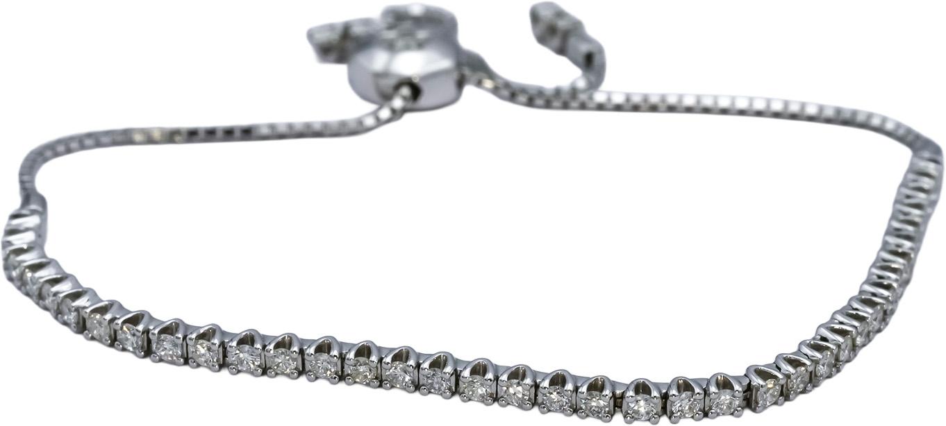 14k White Gold Round Diamond Bolo Bracelet 0.80CT