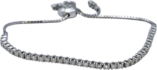 14k White Gold Round Diamond Bolo Bracelet 0.80CT