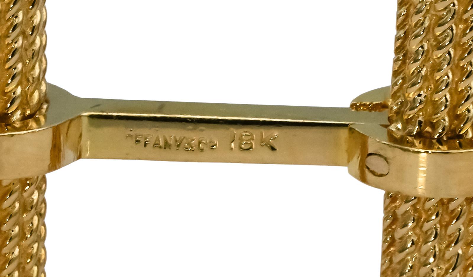 TIFFANY & CO. Vintage 18k Yellow Gold Rope Motif Bar Cufflinks