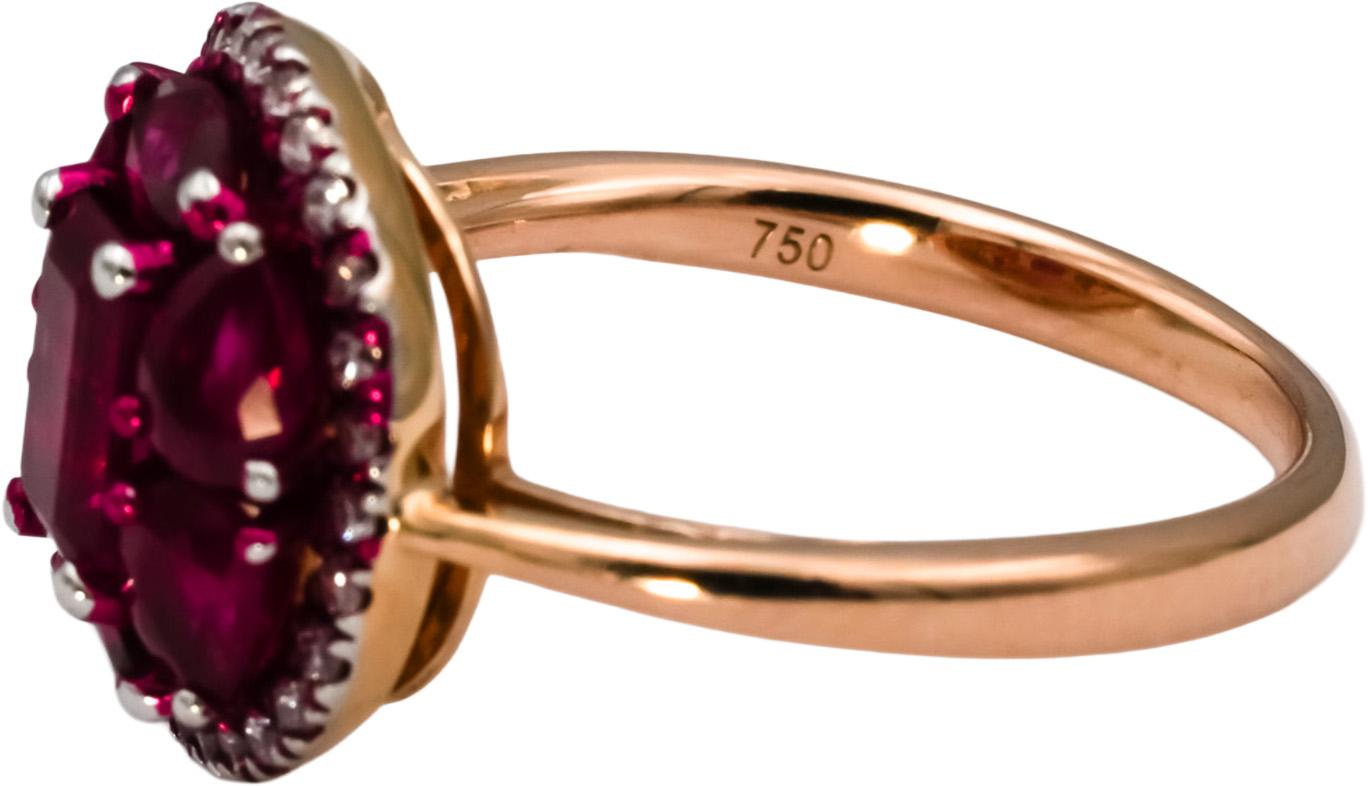 18k Rose Gold Ruby and Diamond Cluster Cocktail Ring 2.04CT Size 5.5