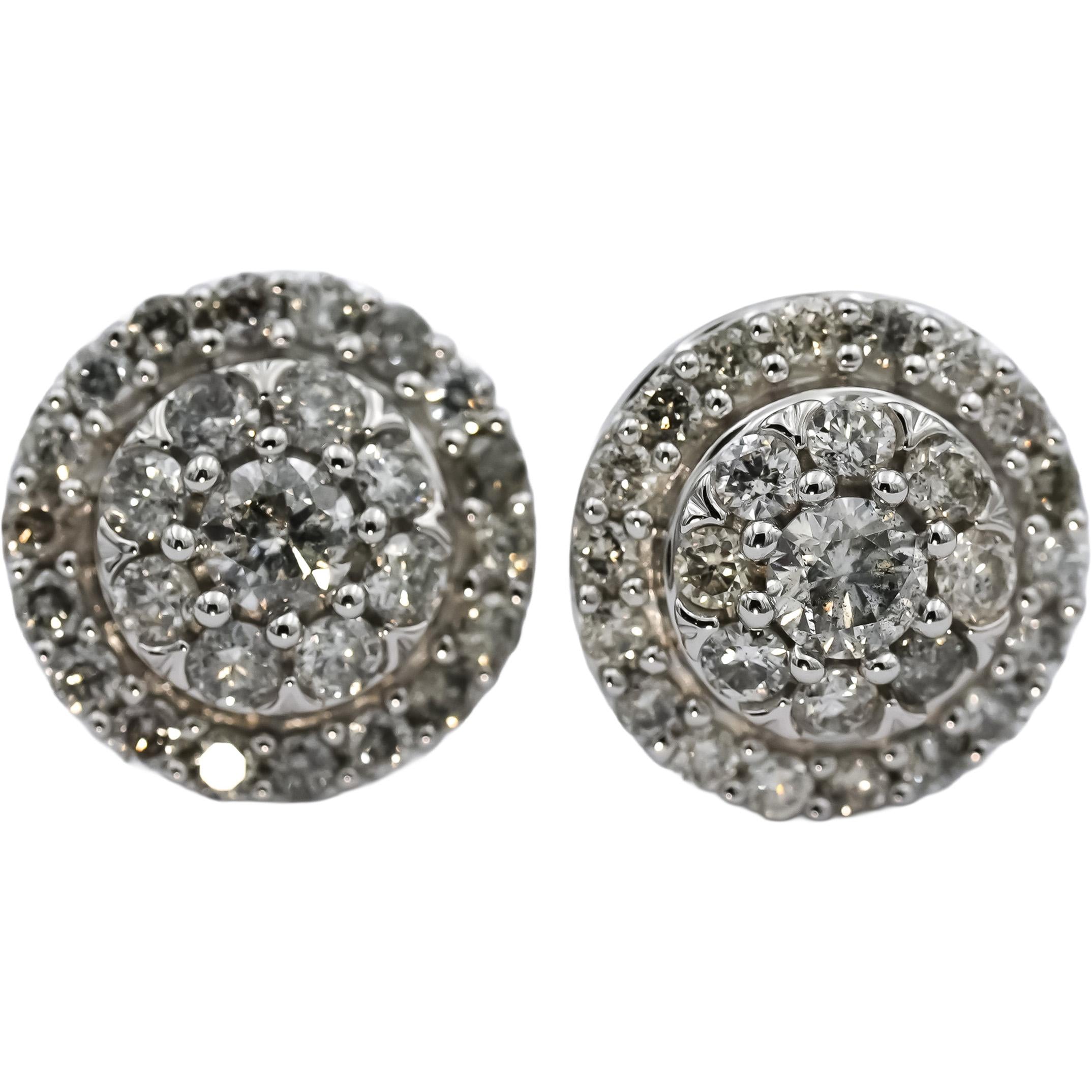 10k White Gold Round Diamond Cluster Stud Earrings 1.0CT