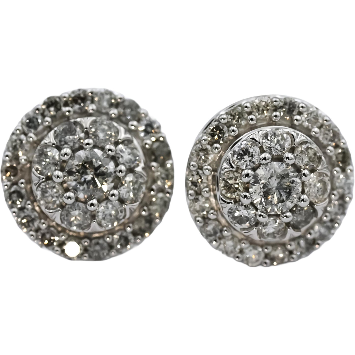 10k White Gold Round Diamond Cluster Stud Earrings 1.0CT