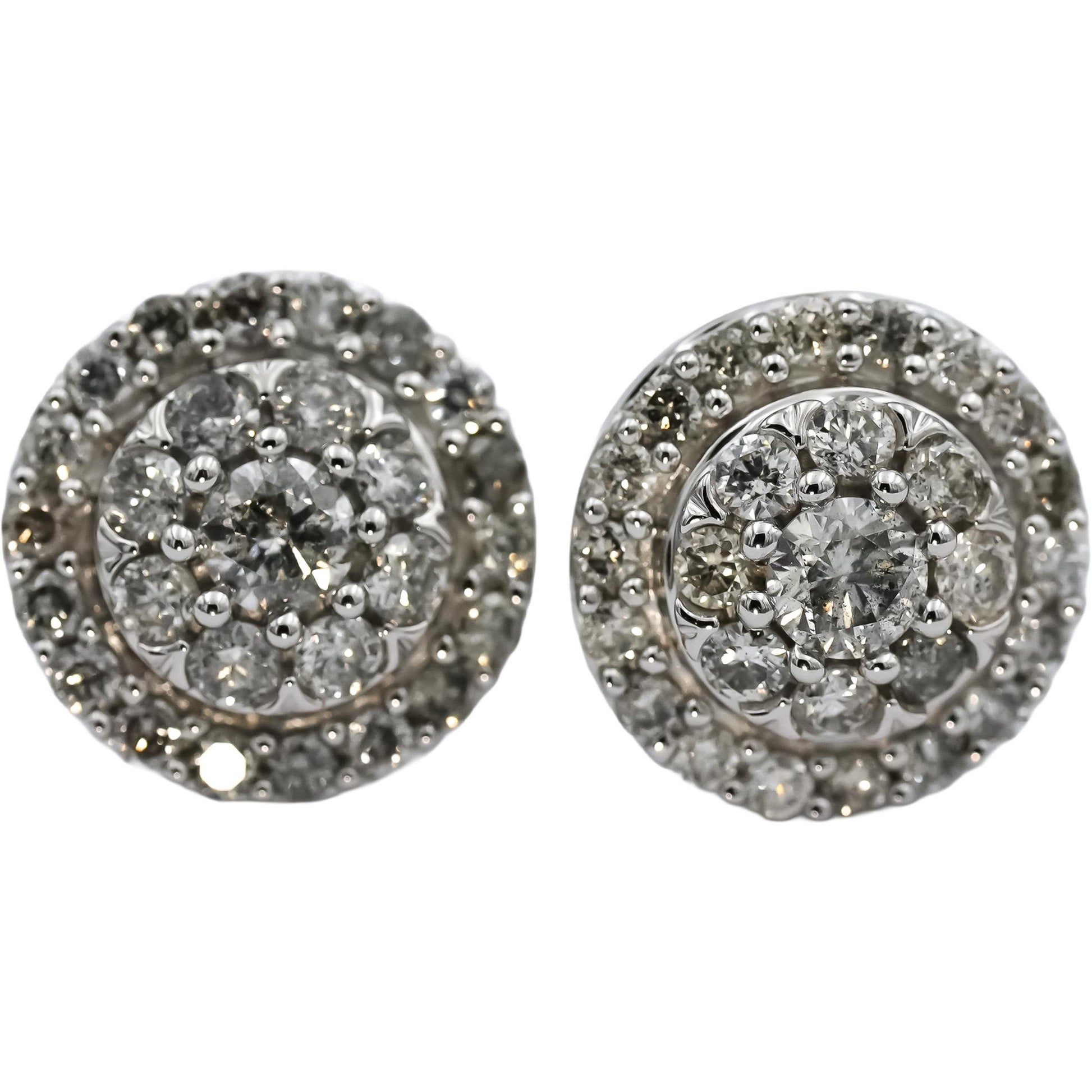 10k White Gold Round Diamond Cluster Stud Earrings 1.0CT