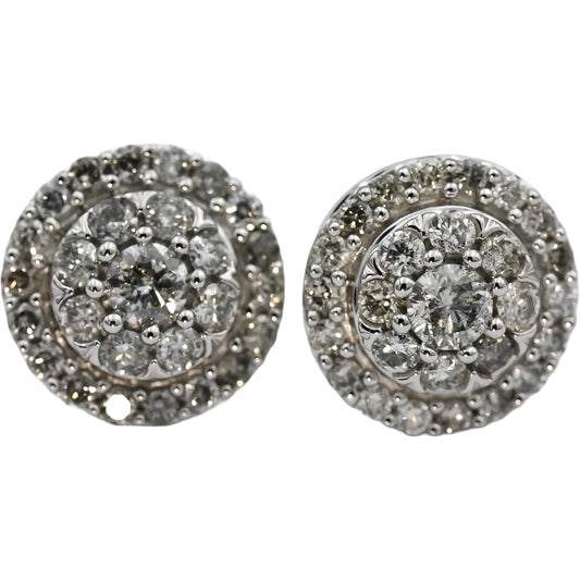 10k White Gold Round Diamond Cluster Stud Earrings 1.0CT