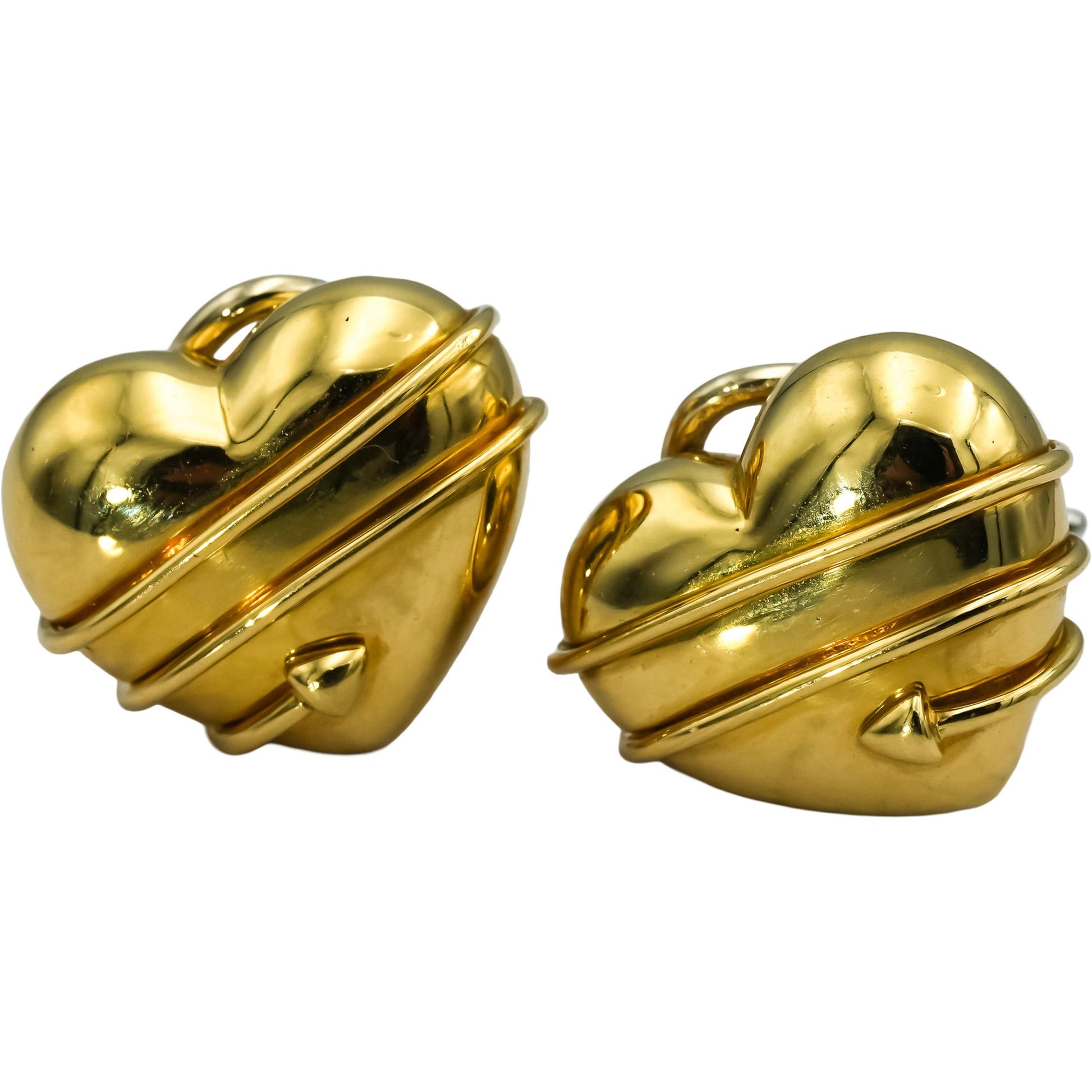 TIFFANY & CO. 18k Yellow Gold Cupid Arrow Heart-Shaped Earrings 1994