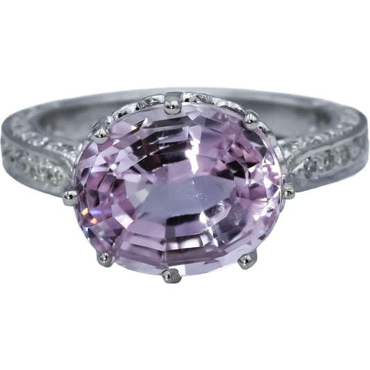 Platinum Oval Cut Kunzite & Round Diamond Cocktail Ring 7.43CTW Size 7.25