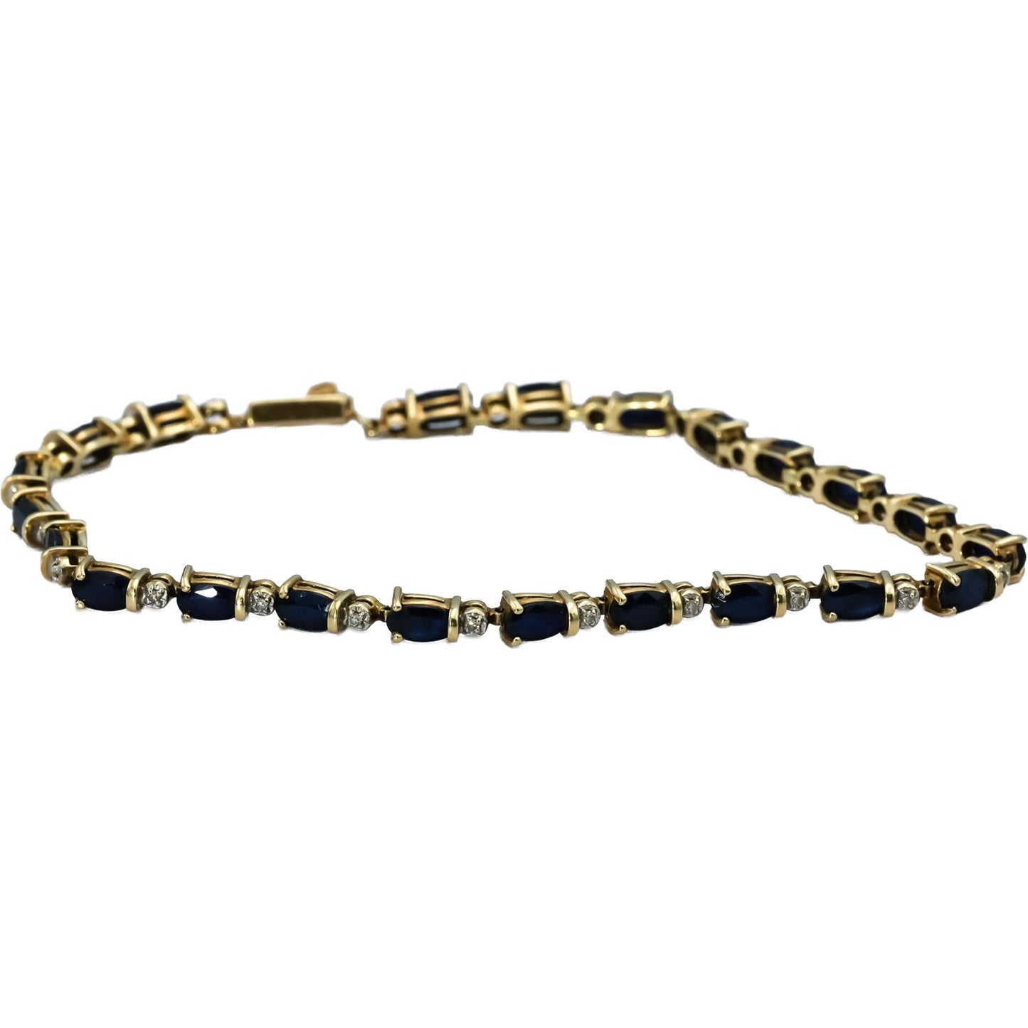 14k Yellow Gold Oval Cut Sapphire and Round Diamond Tennis Bracelet 3.60CTW