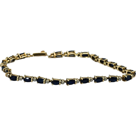 14k Yellow Gold Oval Cut Sapphire and Round Diamond Tennis Bracelet 3.60CTW