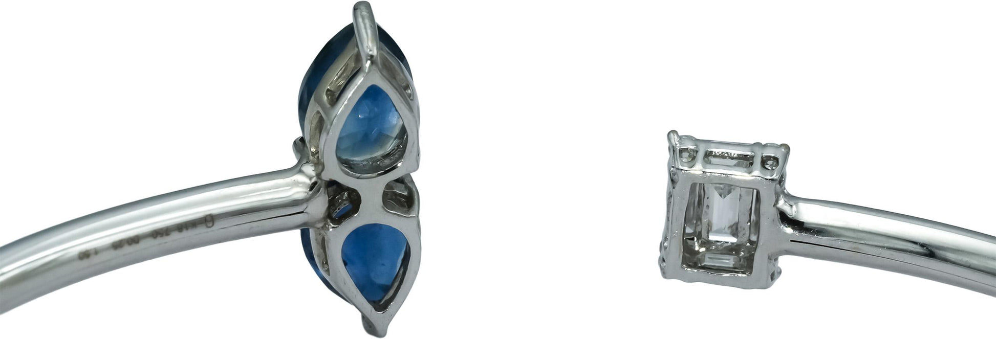 18k White Gold VS Diamond & Blue Sapphire Cuff Bracelet 1.83CTW