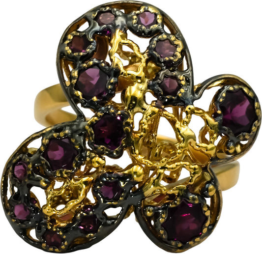 18k Yellow Gold & Rhodium Pink Tourmaline Butterfly Ring 1.25CT Size 7.5