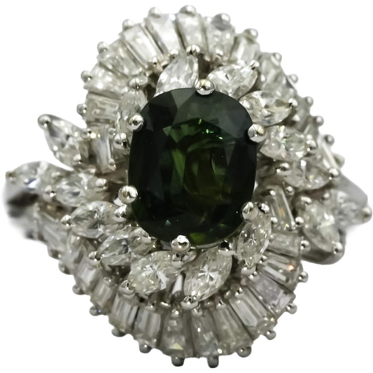 18k White Gold VS Diamond and Green Sapphire Cocktail Ring 3.0CT Size 7.5