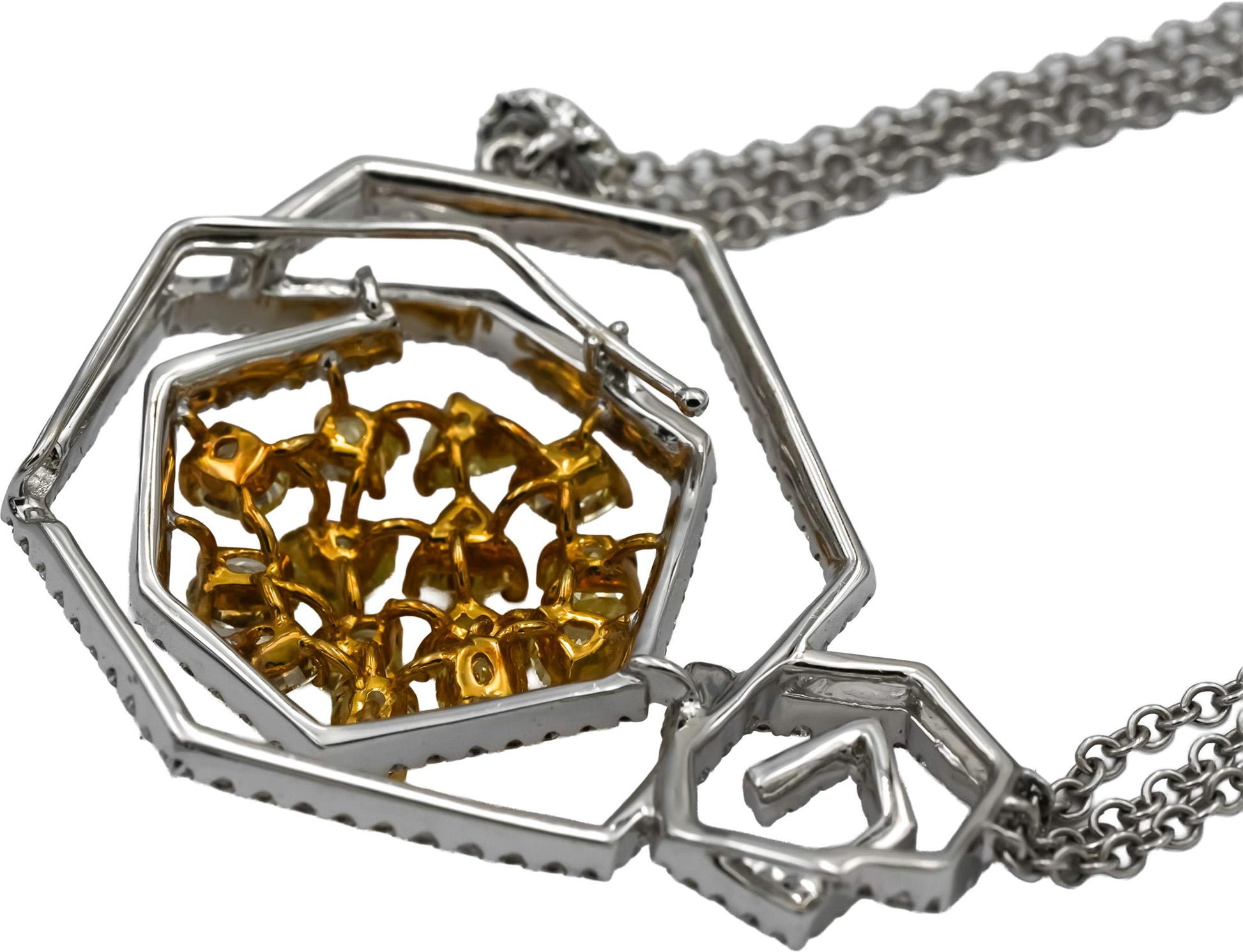 18k White Yellow Gold VS White & Light Yellow Diamond Formal Necklace 5.25CT