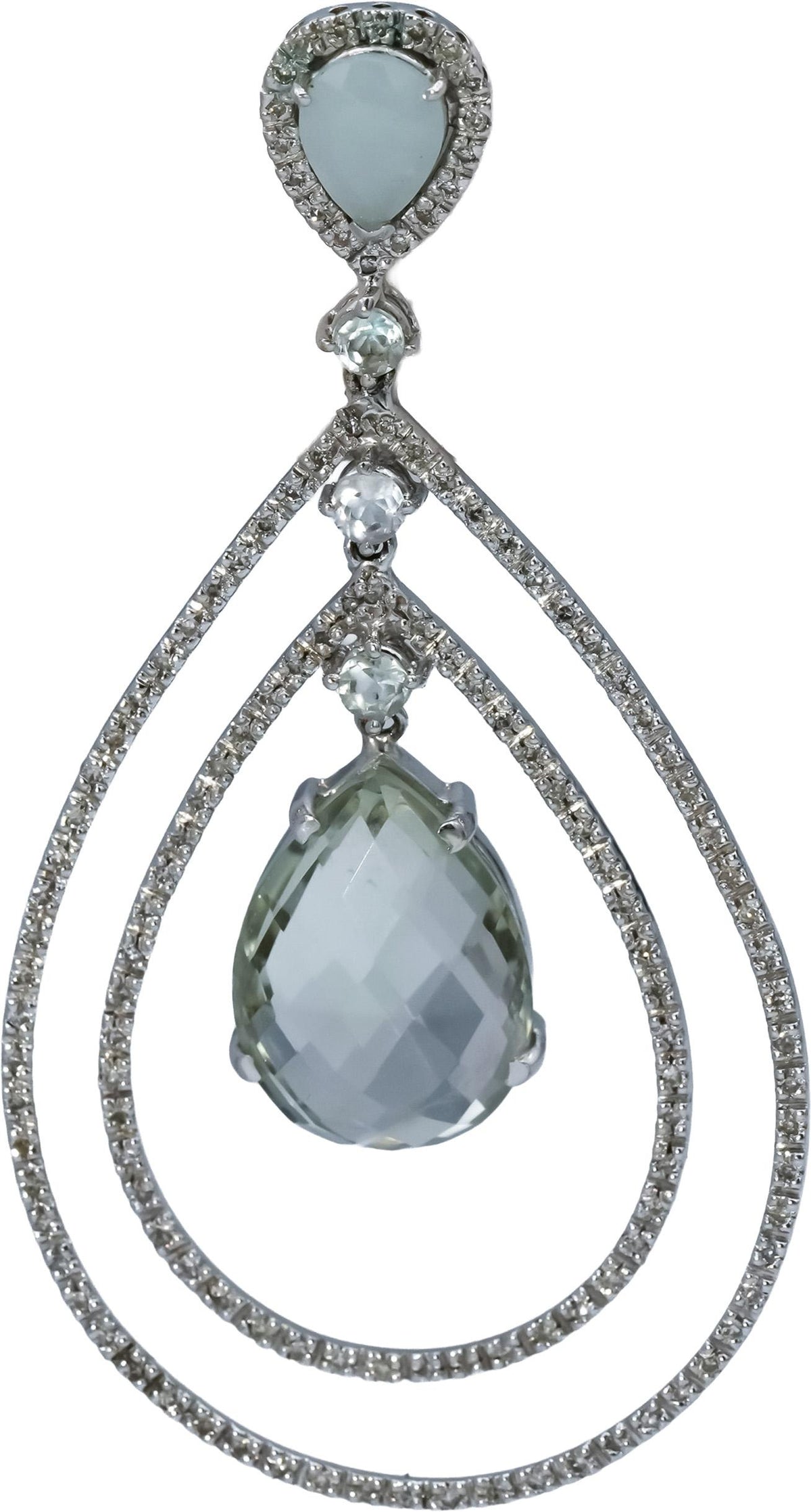 18k White Gold Diamond Moonstone Quartz Green Beryl Dangle Earrings 1.50CT