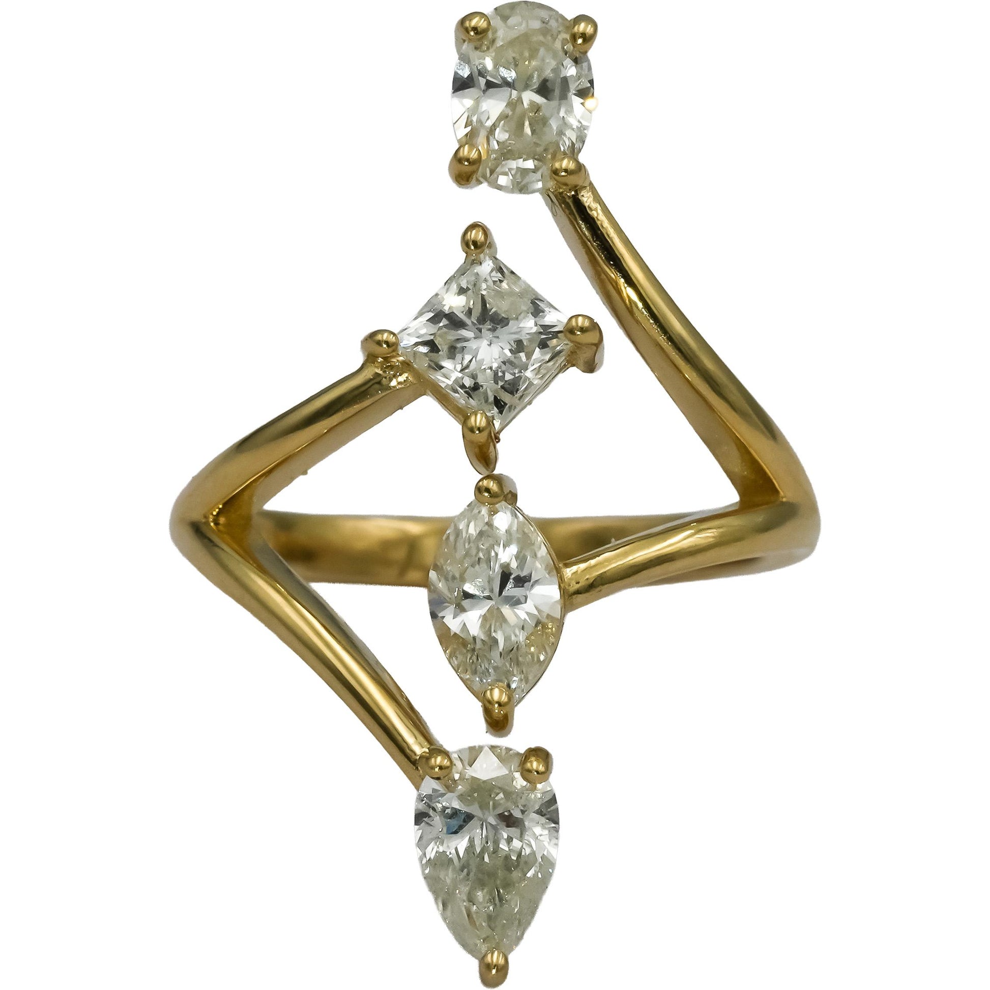 14k Yellow Gold Oval Princess Marquise Pear Diamond Ring 2.08CT Size 6.5