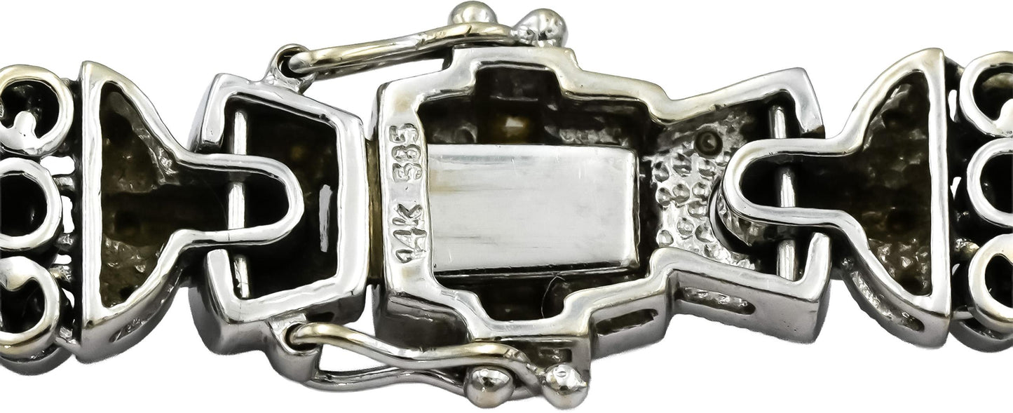 14k White Gold Round and Baguette Cut Diamond Fancy Link Bracelet 3.35CT