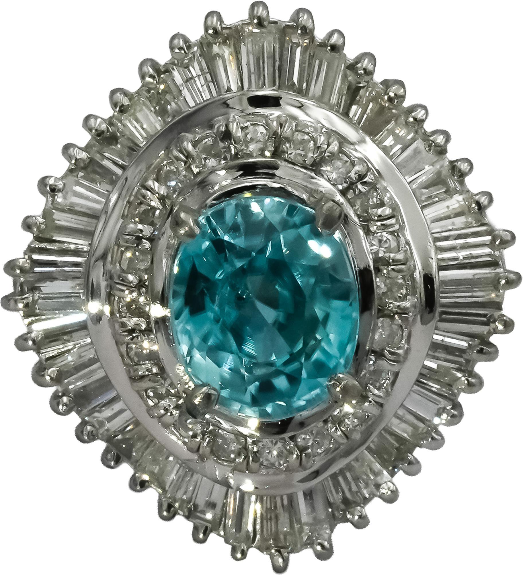 Platinum Round Baguette Diamond and Oval Zircon Cocktail Ring 4.43CT Size 6.75