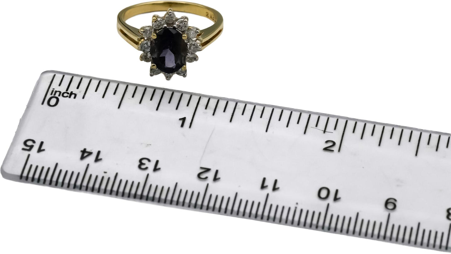 10k Yellow Gold Diamond and Amethyst Halo Cocktail Ring 1.25CT Size 6